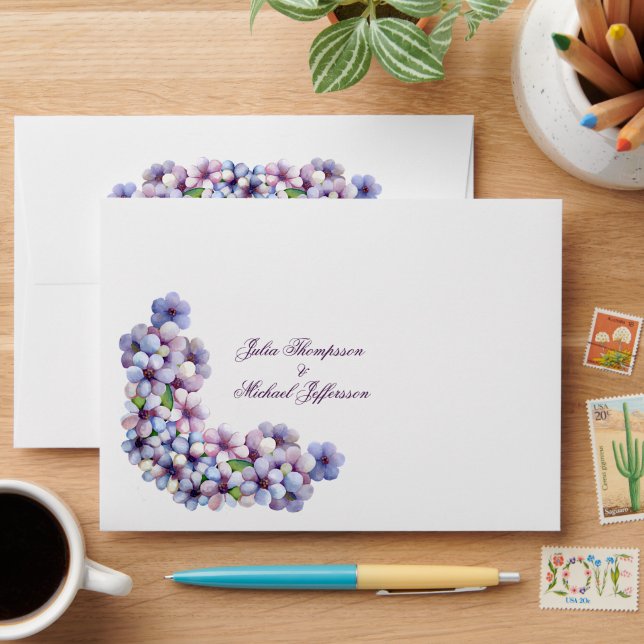 Romantic Poetic Lilac Watercolor Floral Wedding Envelope (Desk)