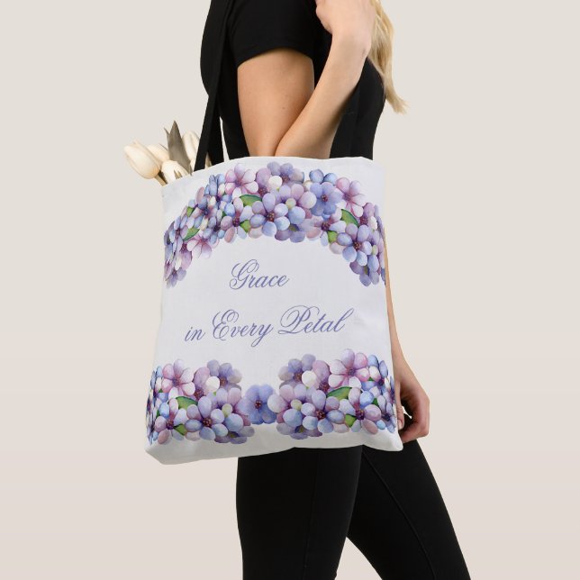 Romantic Poetic Lilac Watercolor Floral Wedding Tote Bag (Close Up)