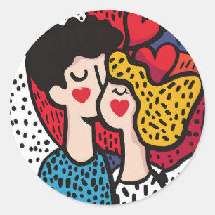 Romantic Pop Art Illustration of a Loving Couple Classic Round Sticker