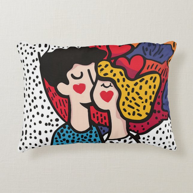 Romantic Pop Art Illustration of a Loving Couple Decorative Cushion (Front)