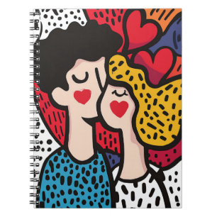 Romantic Pop Art Illustration of a Loving Couple Notebook