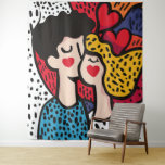 Romantic Pop Art Illustration of a Loving Couple Tapestry<br><div class="desc">A vibrant and playful pop art illustration showcasing a couple in love. The artwork features bold patterns,  bright colours,  and whimsical hearts,  emphasizing the theme of romance and affection. Perfect for Valentine’s Day designs,  greeting cards,  or romantic-themed projects.</div>