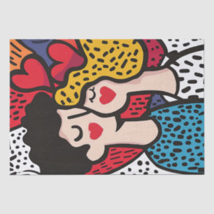 Romantic Pop Art Illustration of a Loving Couple Tissue Paper