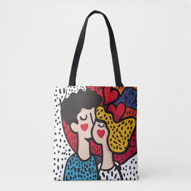 Romantic Pop Art Illustration of a Loving Couple Tote Bag (Front)