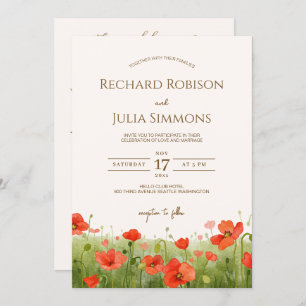 Romantic Poppy Floral Red Wedding Invitation