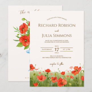 Romantic Poppy Floral Red Wedding Invitation