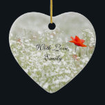 Romantic Poppy Flower Red White Meadow Nature Ceramic Tree Decoration<br><div class="desc">Romantic Poppy Flower Red White Meadow,  Nature Photography Ornament,  With Love,  Emily Typography,  you can change all text</div>