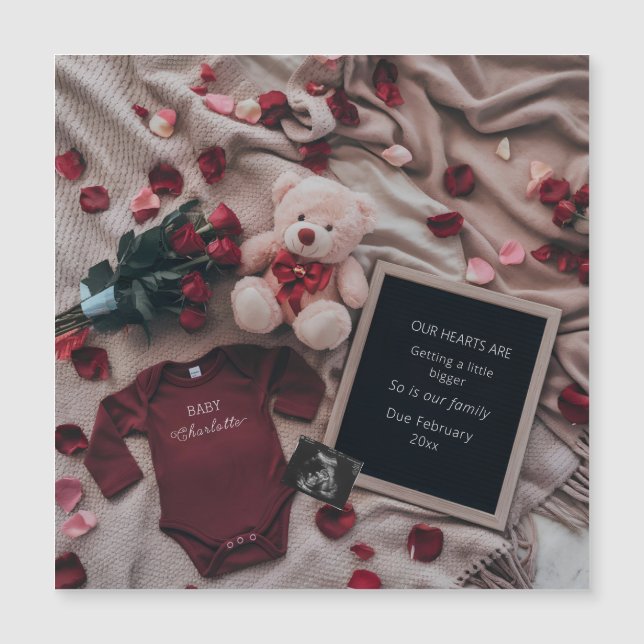 Romantic Pregnancy Announcement with Roses & Teddy (Front)