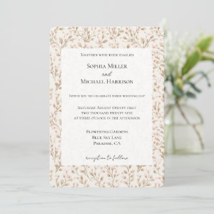 Romantic Pretty Blush Pink Cream Floral Wedding Invitation