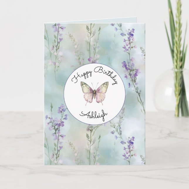 Romantic Pretty Lavender Flowers Birthday Card (Front)
