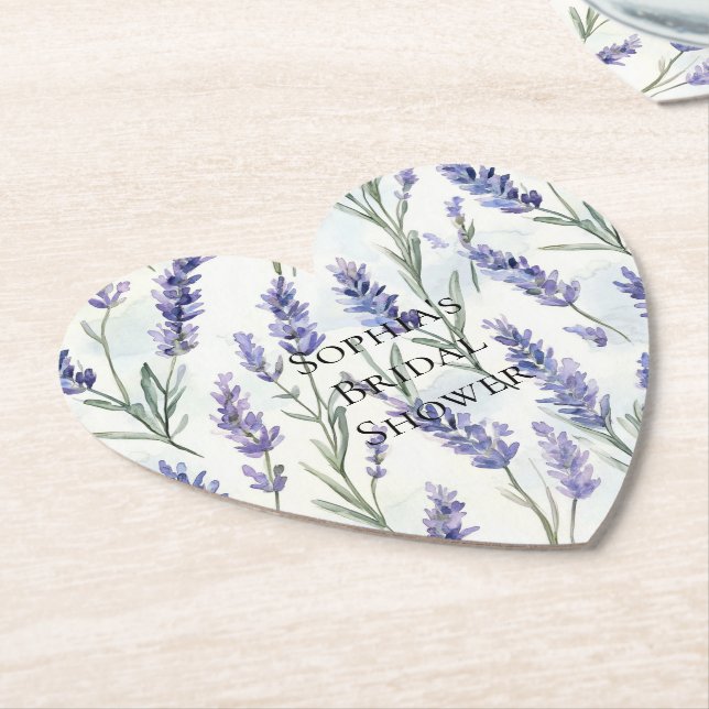 Romantic Pretty Lavender Flowers Bridal Shower Paper Coaster (Angled)