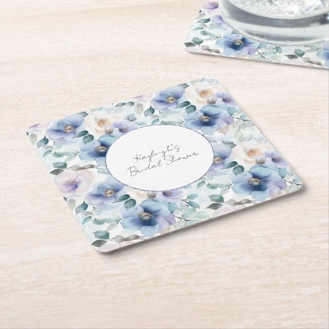 Romantic Pretty Lavender Flowers Bridal Shower Square Paper Coaster (Angled)