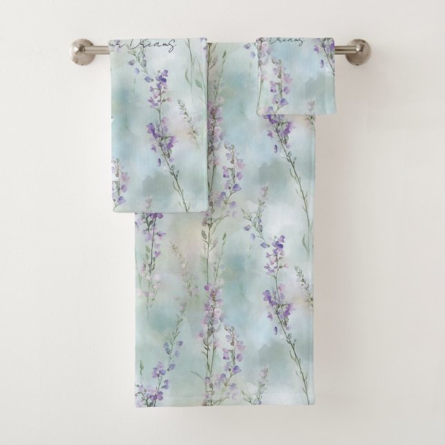 Romantic Pretty Lavender Flowers Dragonflies Bath Towel Set (Insitu)