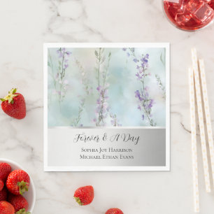 Romantic Pretty Lavender Flowers Silver Wedding Napkin