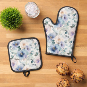 Romantic Pretty Lavender Purple White Flowers Oven Mitt & Pot Holder Set