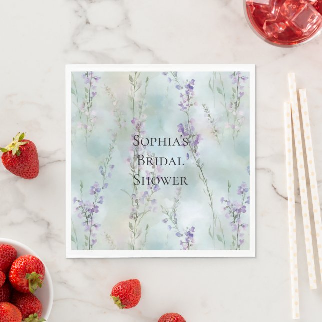 Romantic Pretty Purple Flowers Bridal Shower Napkin (Insitu)