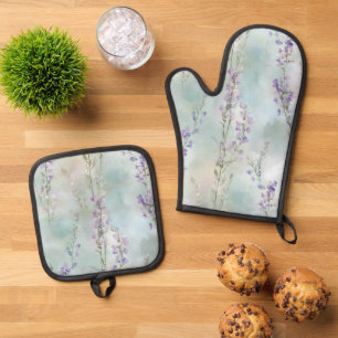 Romantic Pretty Purple Flowers Bridal Shower Oven Mitt & Pot Holder Set