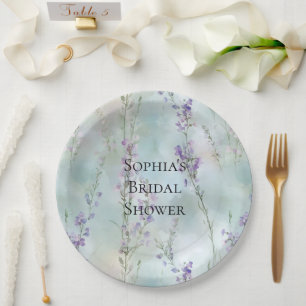 Romantic Pretty Purple Flowers Bridal Shower Paper Plate