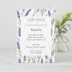 Romantic Pretty Purple Lavender Floral Birthday Invitation