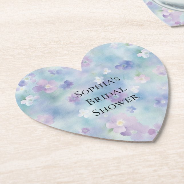 Romantic Pretty Purple White Flowers Bridal Shower Paper Coaster (Angled)