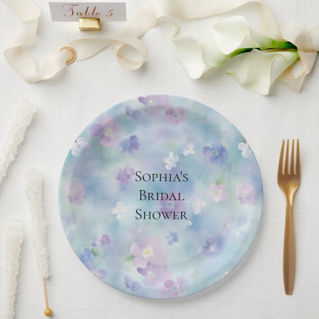 Romantic Pretty Purple White Flowers Bridal Shower Paper Plate (Wedding)