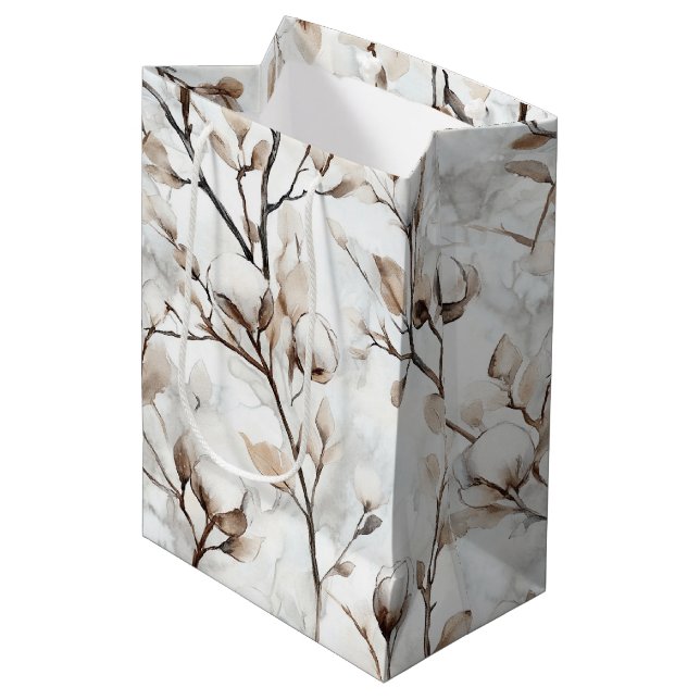 Romantic Pretty White Flowering Tree Christmas Medium Gift Bag (Front Angled)