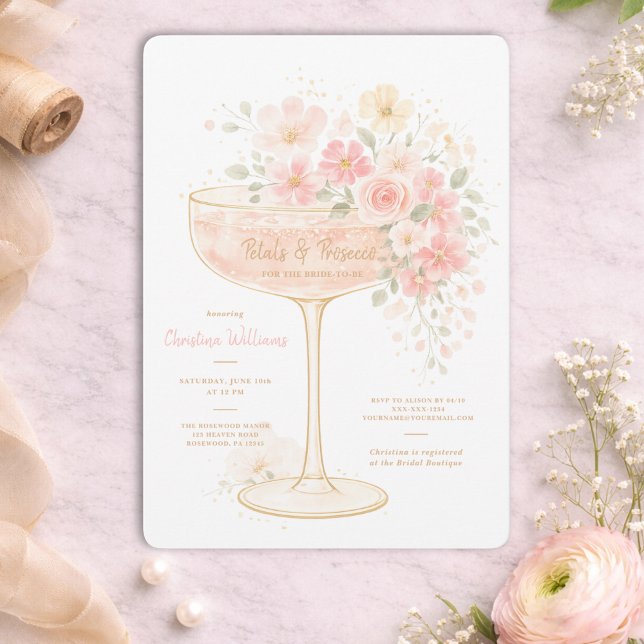 Romantic Prosecco & Petals Bridal Shower Invitation (Creator Uploaded)