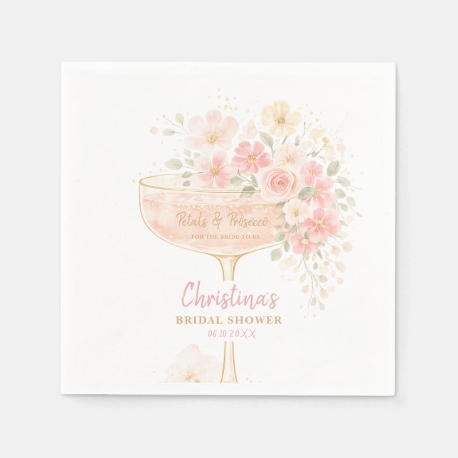 Romantic Prosecco & Petals Bridal Shower Napkin (Front)
