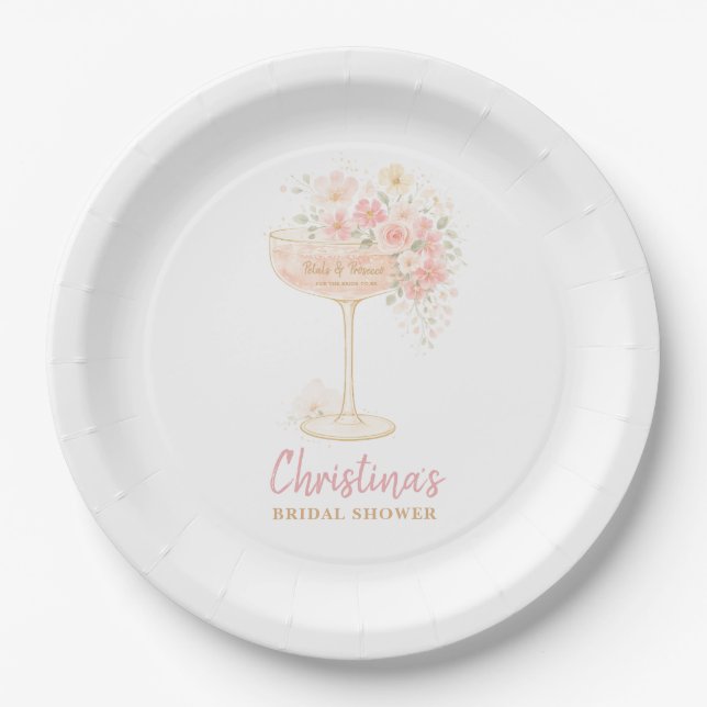Romantic Prosecco & Petals Bridal Shower Paper Plate (Front)