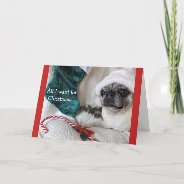 Romantic Pug Christmas Card (Front)