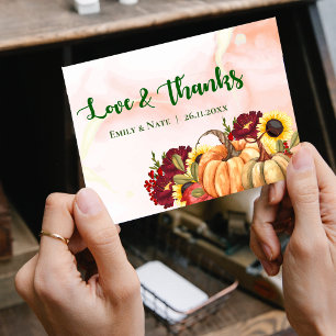 Romantic Pumpkin Autumn Leaves Fall Wedding Thank  Postcard