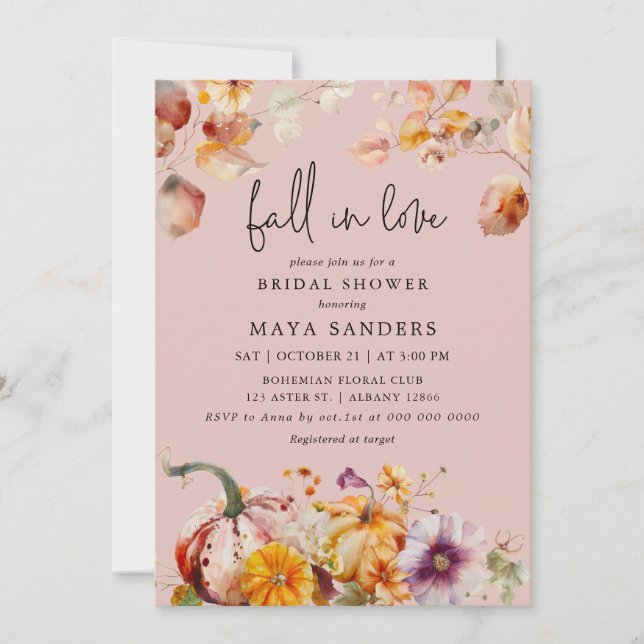 Romantic Pumpkins Fall in Love Bridal Shower Invitation (Front)