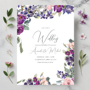 Romantic Purple and Pink Floral Wedding Invitation