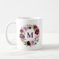 Romantic Purple Autumn Floral Wreath Monogram