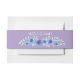 Romantic Purple Blue Botanical Watercolor Wedding Invitation Belly Band
