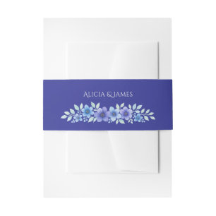 Romantic Purple Blue Botanical Watercolor Wedding Invitation Belly Band