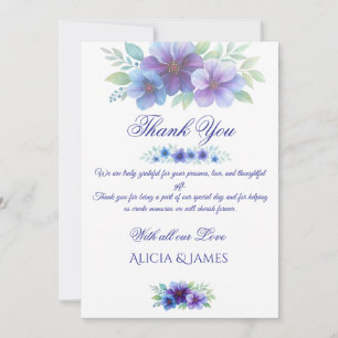 Romantic Purple Blue Botanical Watercolor Wedding Thank You Card