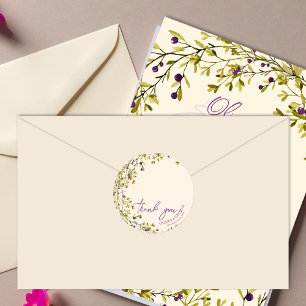 Romantic Purple & Blue Floral Wedding Thank You Classic Round Sticker