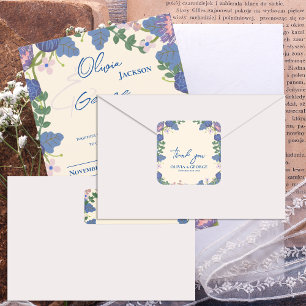 Romantic Purple & Blue Floral Wedding Thank You Square Sticker