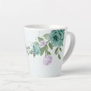 romantic purple blue flowers greenery latte mug