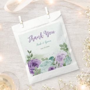 romantic purple blue flowers greenery wedding favour bags