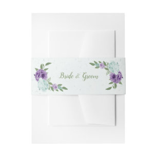 romantic purple blue flowers greenery wedding invitation belly band