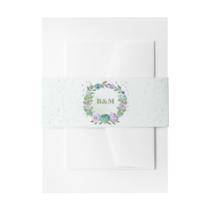 romantic purple blue flowers greenery wedding invitation belly band