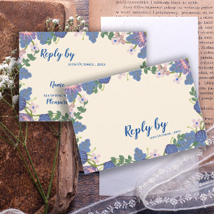 Romantic Purple & Blue Pretty Floral Wedding RSVP Card