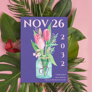 Romantic Purple Blush Floral Wedding Save the Date Announcement