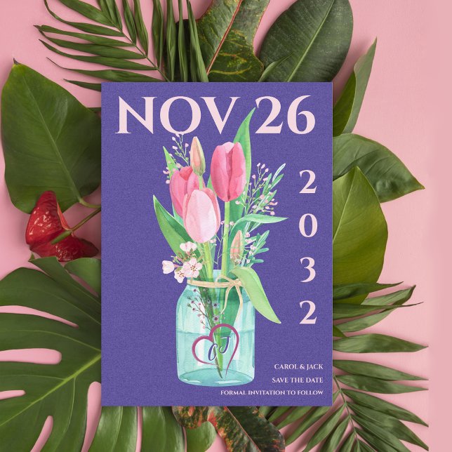 Romantic Purple Blush Floral Wedding Save the Date Announcement (Romantic Purple Blush Floral Wedding Save the Date Announcement)