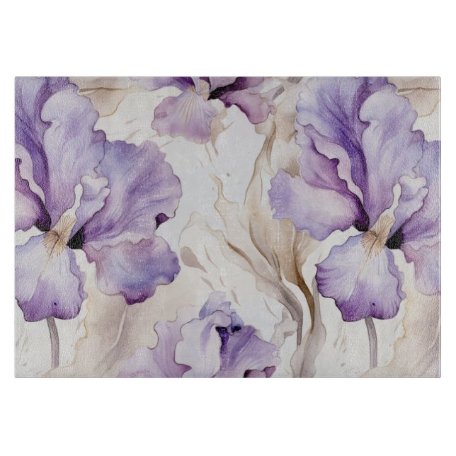 Romantic Purple Cream Iris Floral Bridal Shower Cutting Board (Front)