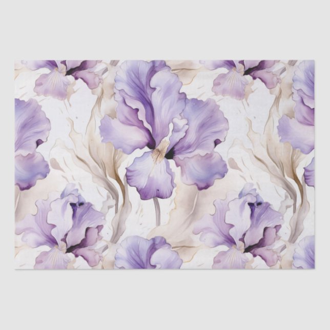 Romantic Purple Cream Iris Floral Bridal Shower Tissue Paper (Front)