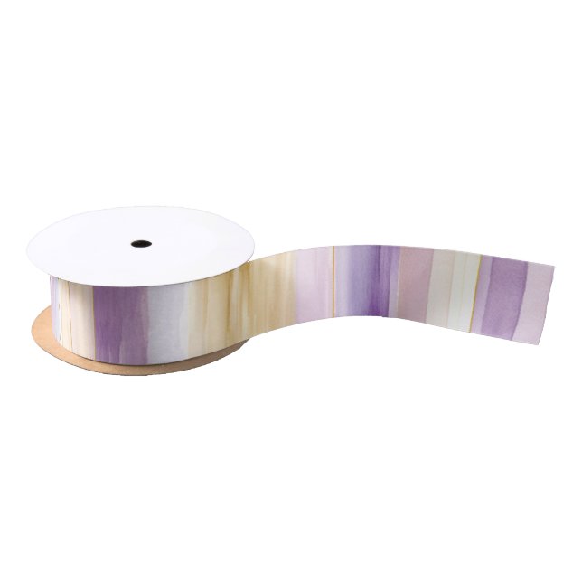 Romantic Purple Cream Iris Stripes Bridal Shower Satin Ribbon (Spool)