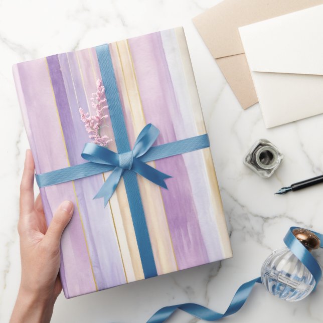 Romantic Purple Cream Iris Stripes Bridal Shower Wrapping Paper (Gifting)
